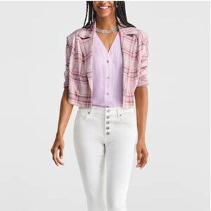 Cabi Playdate Jacket pink plaid cropped blazer M